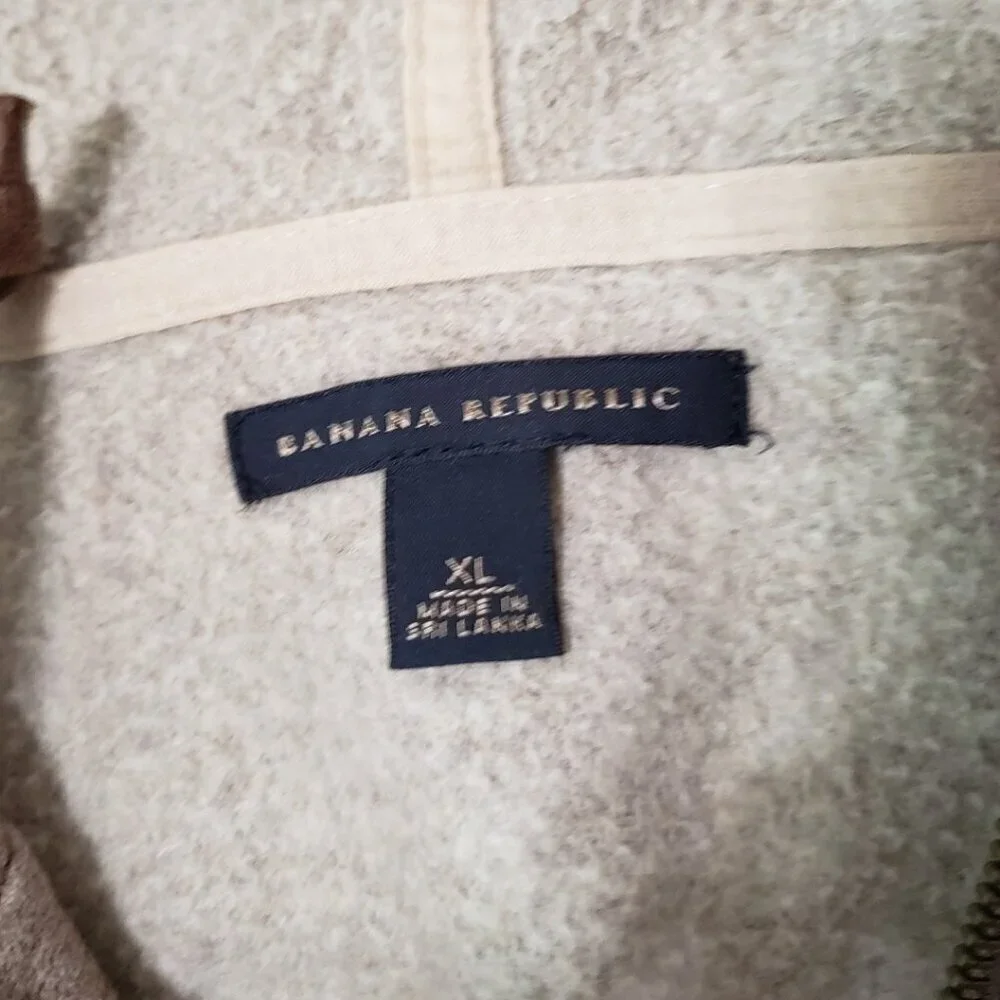 Banana Republic Mens Zip Up Hoodie Cotton/Polyester Blend Beige/Brown Xlarge